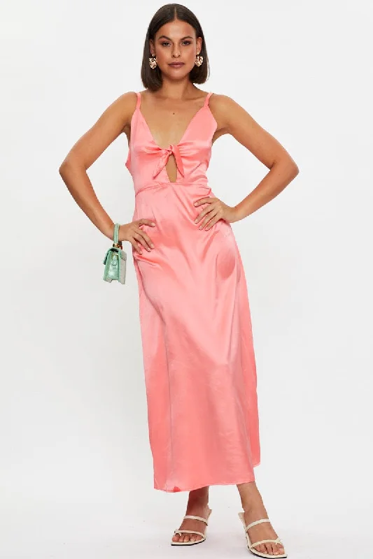 Sleeveless midi dresses with lace details for summer weddings Brown Tie Front Satin Midi Dress Sleeveless midi dresses with lace details for summer weddings Brown Tie Front Satin Midi Dress