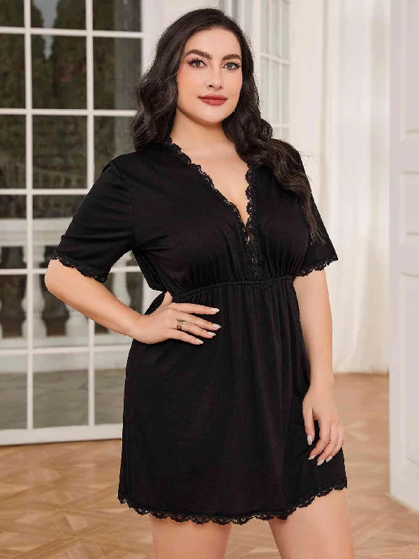 Mini dresses with beaded embellishments for a fancy event Plus Size Lace Trim Deep V Night Dress Mini dresses with beaded embellishments for a fancy event Plus Size Lace Trim Deep V Night Dress