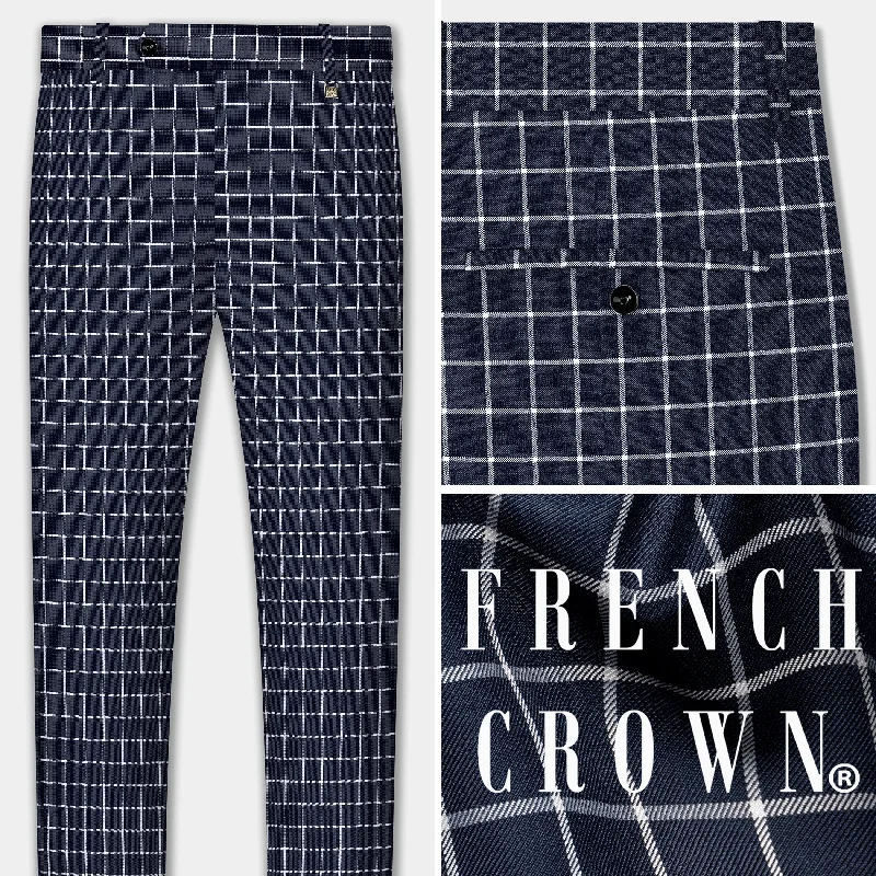 Bell - Bottom Style Women's Denim Pants with Embroidered DetailsAdmiral Blue and White Windowpane Wool Rich Pant Bell - Bottom Style Women's Denim Pants with Embroidered DetailsAdmiral Blue and White Windowpane Wool Rich Pant