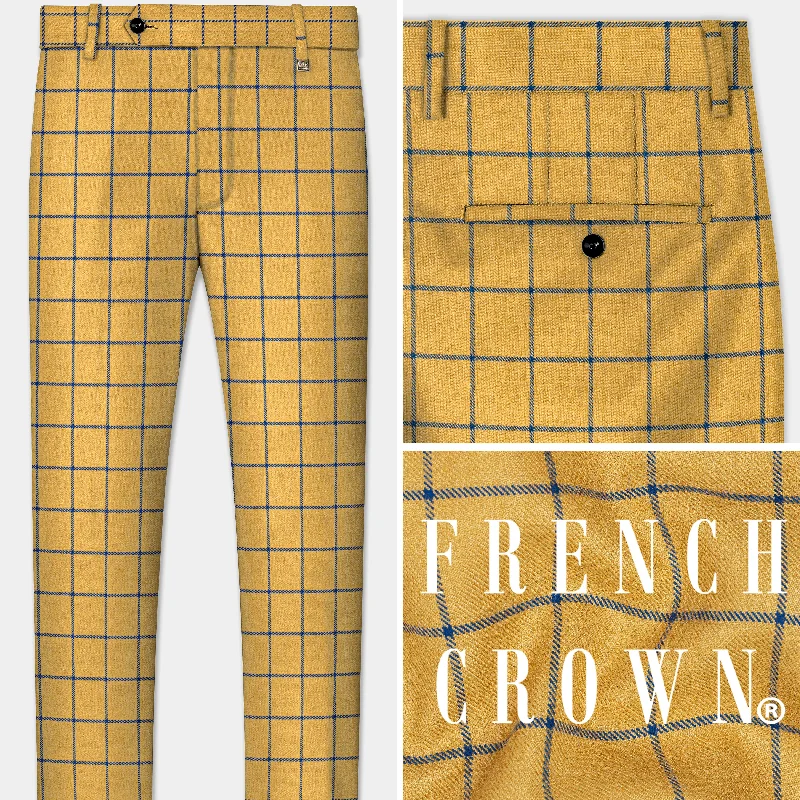 Plus Size Women's Patchwork - Design Jeans for a Unique AppearanceAnzac Yellow with Astronaut Blue Windowpane Tweed Pant Plus Size Women's Patchwork - Design Jeans for a Unique AppearanceAnzac Yellow with Astronaut Blue Windowpane Tweed Pant