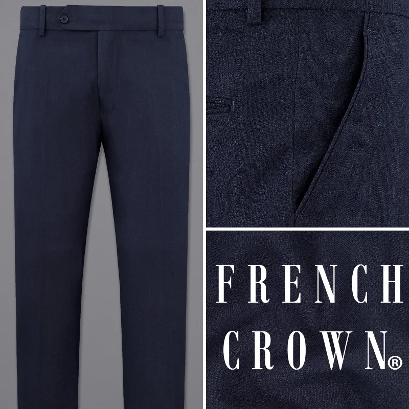 Bell - Bottom Style Women's Denim Pants with Embroidered DetailsBaltic Navy Blue Wool Rich Pant Bell - Bottom Style Women's Denim Pants with Embroidered DetailsBaltic Navy Blue Wool Rich Pant