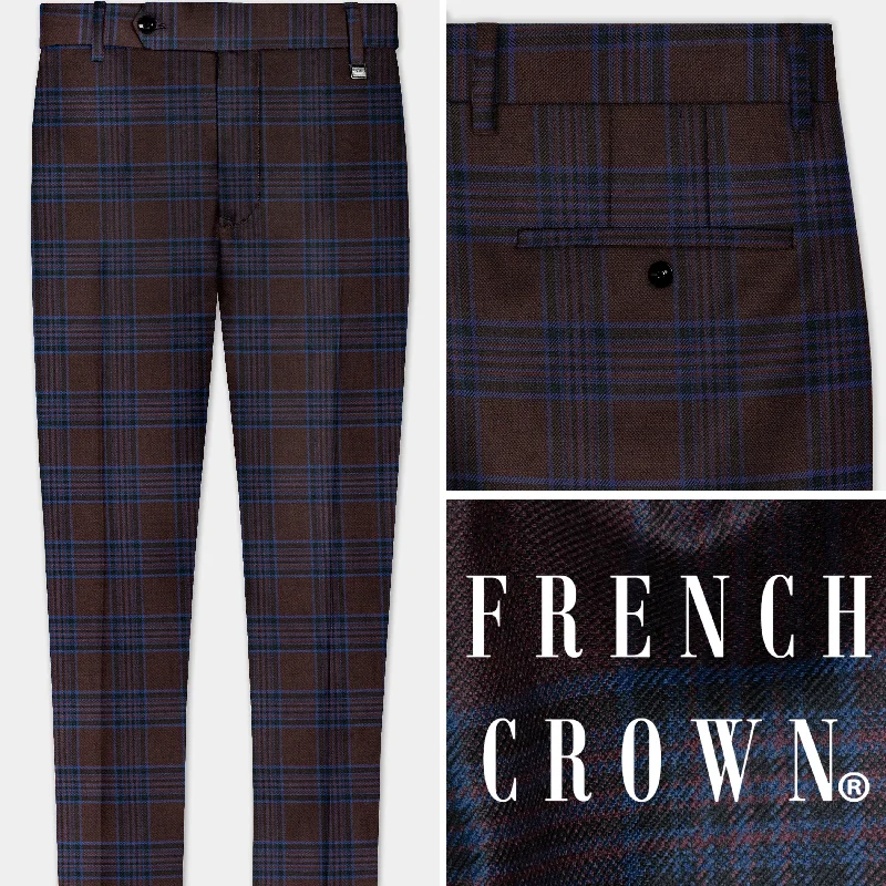 Cropped Women's Corduroy Pants in Autumn ColorsBistre Brown with Nile Blue Plaid Wool Blend Pant Cropped Women's Corduroy Pants in Autumn ColorsBistre Brown with Nile Blue Plaid Wool Blend Pant