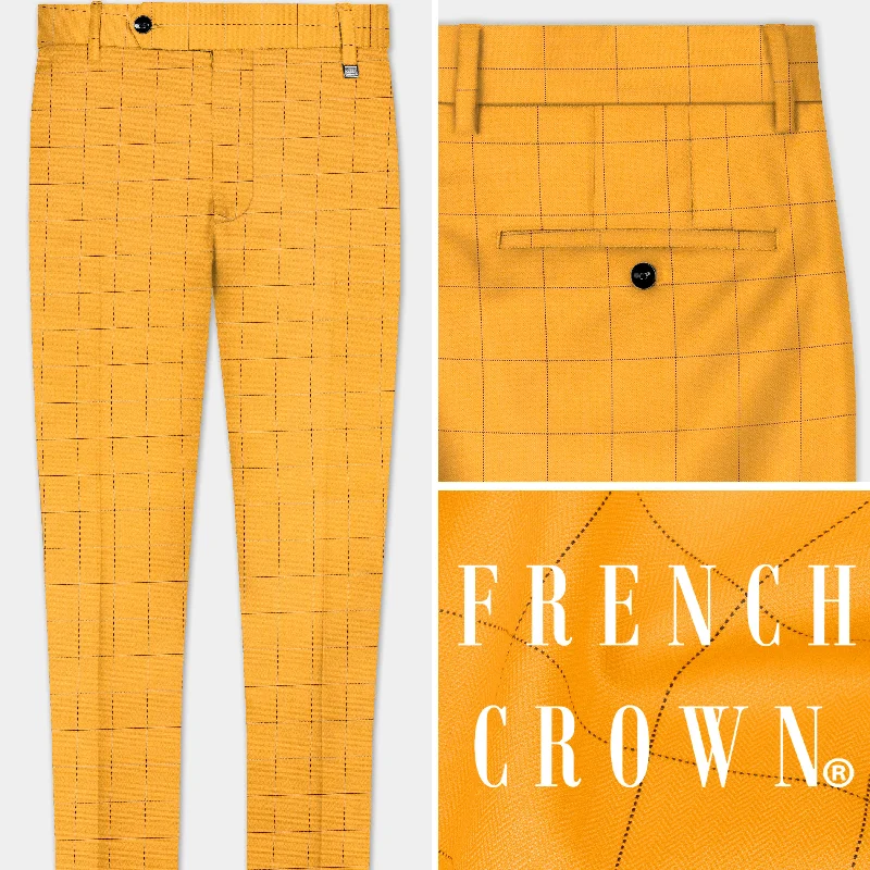 Palazzo Style Women's Printed Trousers in Bohemian PatternsCantaloupe Yellow herringbone Windowpane Pant Palazzo Style Women's Printed Trousers in Bohemian PatternsCantaloupe Yellow herringbone Windowpane Pant