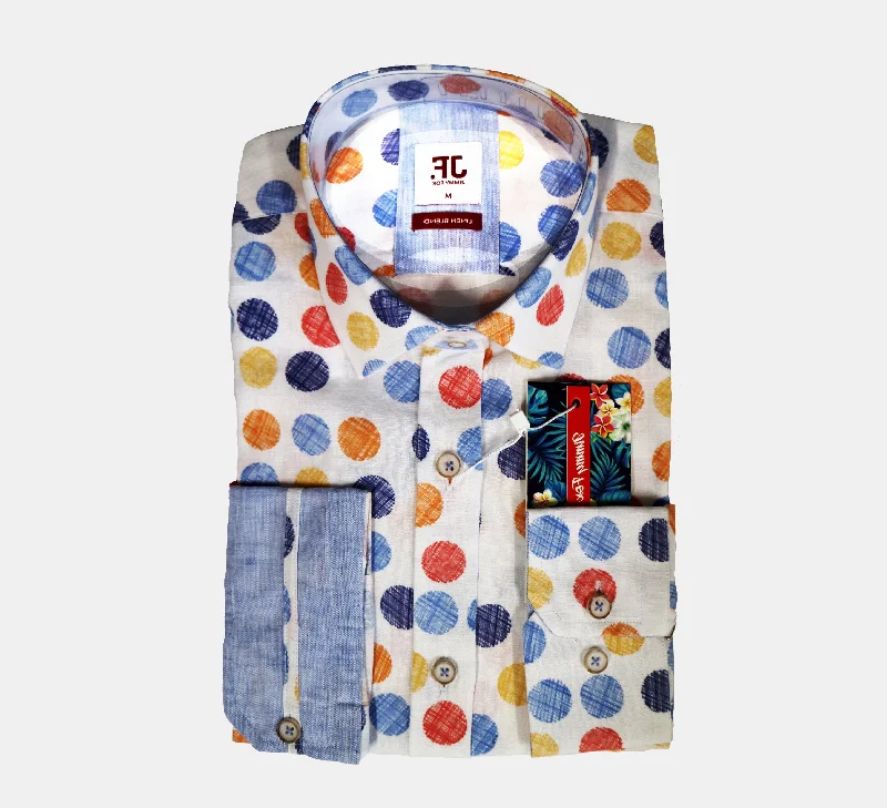 Women's casual long sleeve graphic - tee style shirtJF504A JIMMY FOX Spotted Print Tailored Fit Long Sleeve Shirt