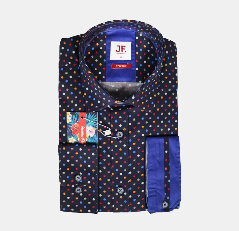Women's easy - care long sleeve microfiber shirtJF523A JIMMY FOX Navy Mini Spot Print Tailored Fit Long Sleeve Shirt Women's easy - care long sleeve microfiber shirtJF523A JIMMY FOX Navy Mini Spot Print Tailored Fit Long Sleeve Shirt