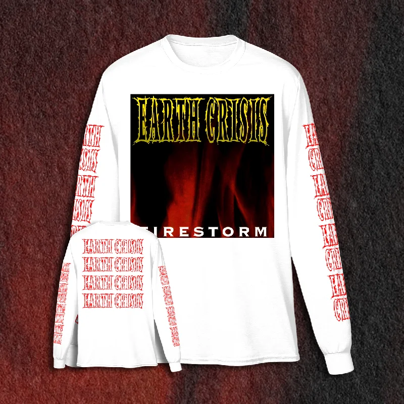 Women's classic white long sleeve cotton shirtEARTH CRISIS "FIRESTORM" LONG SLEEVE SHIRT Women's classic white long sleeve cotton shirtEARTH CRISIS "FIRESTORM" LONG SLEEVE SHIRT
