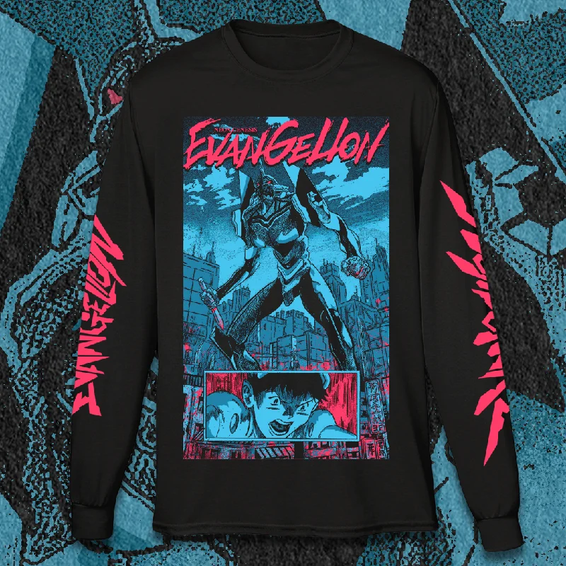 Women's v - neck long sleeve collared shirt"EVANGELION" LONG SLEEVE SHIRT