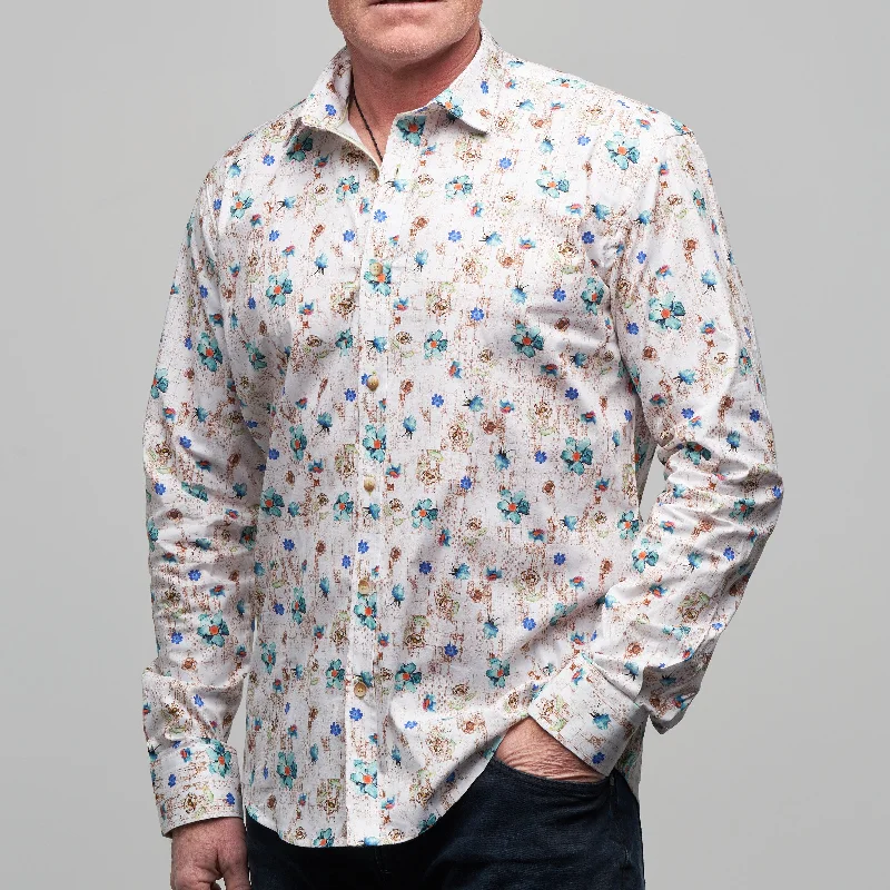 Women's vintage - style long sleeve cotton poplin shirtJF2331 JIMMY FOX Subtle Floral Print Tailored Fit Long Sleeve Shirt Women's vintage - style long sleeve cotton poplin shirtJF2331 JIMMY FOX Subtle Floral Print Tailored Fit Long Sleeve Shirt