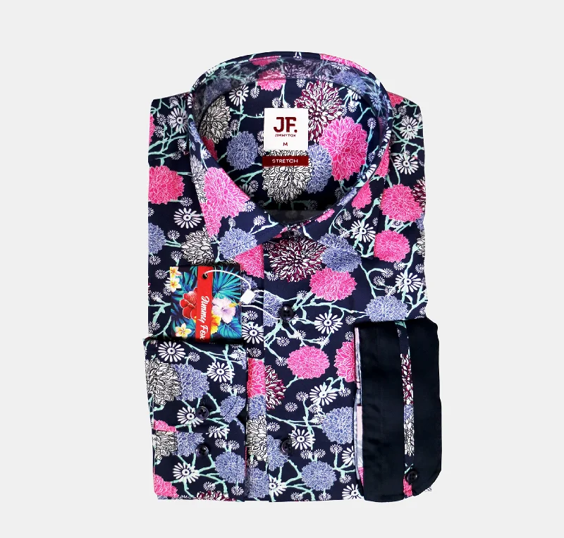 Women's thermal long sleeve fleece - lined shirtJF520A JIMMY FOX Navy Floral Print Tailored Fit Long Sleeve Shirt Women's thermal long sleeve fleece - lined shirtJF520A JIMMY FOX Navy Floral Print Tailored Fit Long Sleeve Shirt