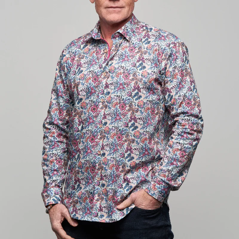 Women's office - wear long sleeve collared shirtJF2327 JIMMY FOX Garden Print Tailored Fit Long Sleeve Shirt Women's office - wear long sleeve collared shirtJF2327 JIMMY FOX Garden Print Tailored Fit Long Sleeve Shirt