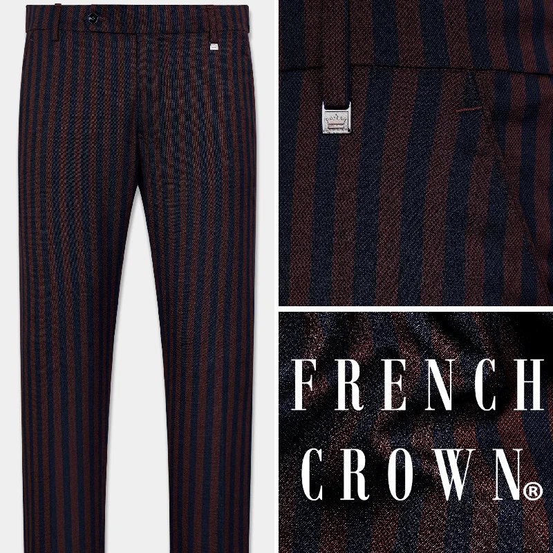 Flare Leg Women's Satin Trousers for a Glamorous Night OutGondola Brown and Mirage Blue Striped Wool Rich Pant. Flare Leg Women's Satin Trousers for a Glamorous Night OutGondola Brown and Mirage Blue Striped Wool Rich Pant.