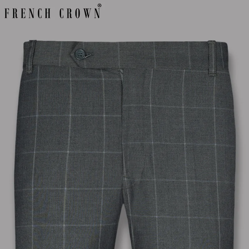 Plus Size Women's Patchwork - Design Jeans for a Unique AppearanceGrey Windowpane Wool Blend Pant Plus Size Women's Patchwork - Design Jeans for a Unique AppearanceGrey Windowpane Wool Blend Pant