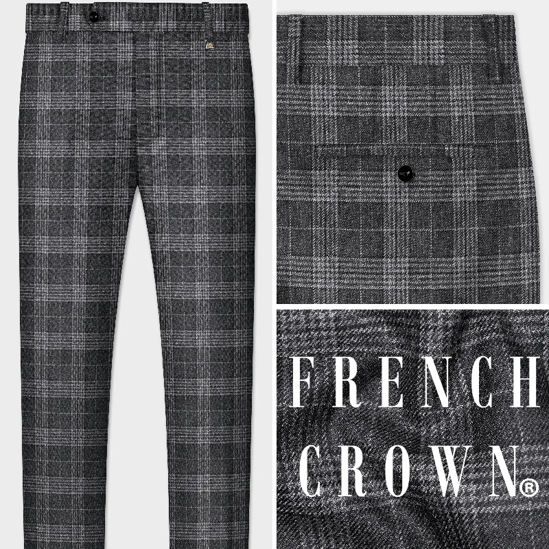 Ankle - Length Women's Printed Joggers for TravelingHeavy Metal Gray Plaid Tweed Pant