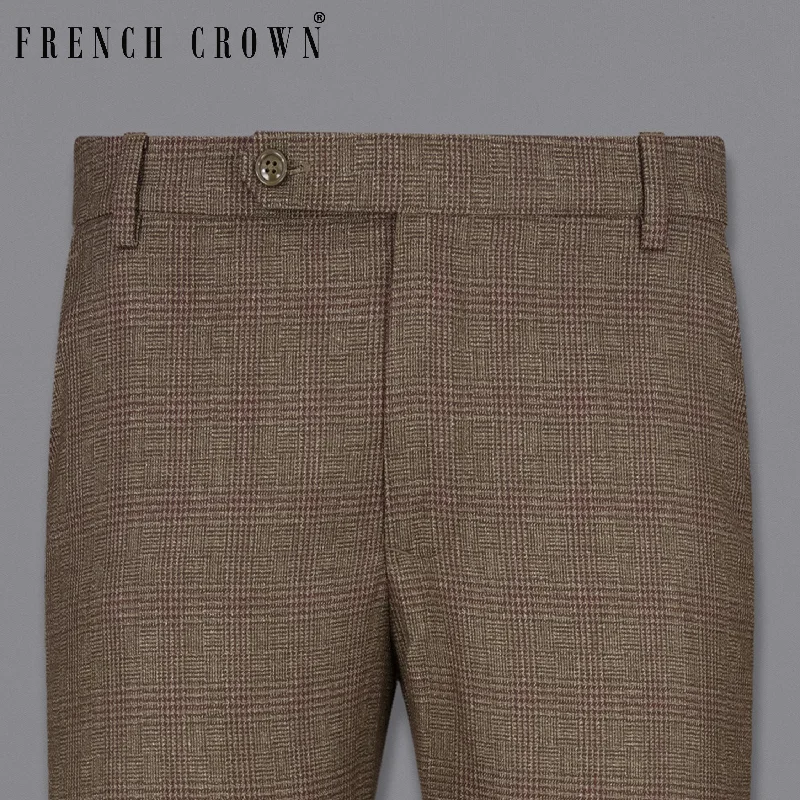 Plus Size Women's Pleated Front Dress Pants for Office WearHemlock Brown Plaid Pant