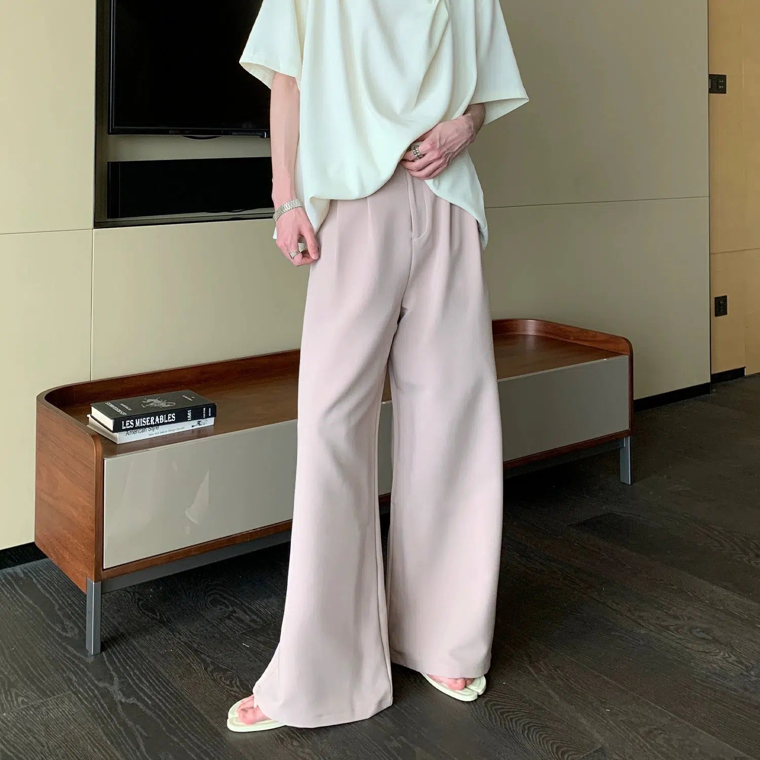 Plus Size Women's Drawstring - Waist Loungewear Pants in Soft FabricsHigh Waist Wide Leg Pleated Pants Plus Size Women's Drawstring - Waist Loungewear Pants in Soft FabricsHigh Waist Wide Leg Pleated Pants