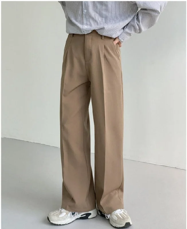 Tapered Leg Women's Wool Blend Trousers for WinterKhaki Straight Casual Suit Pants