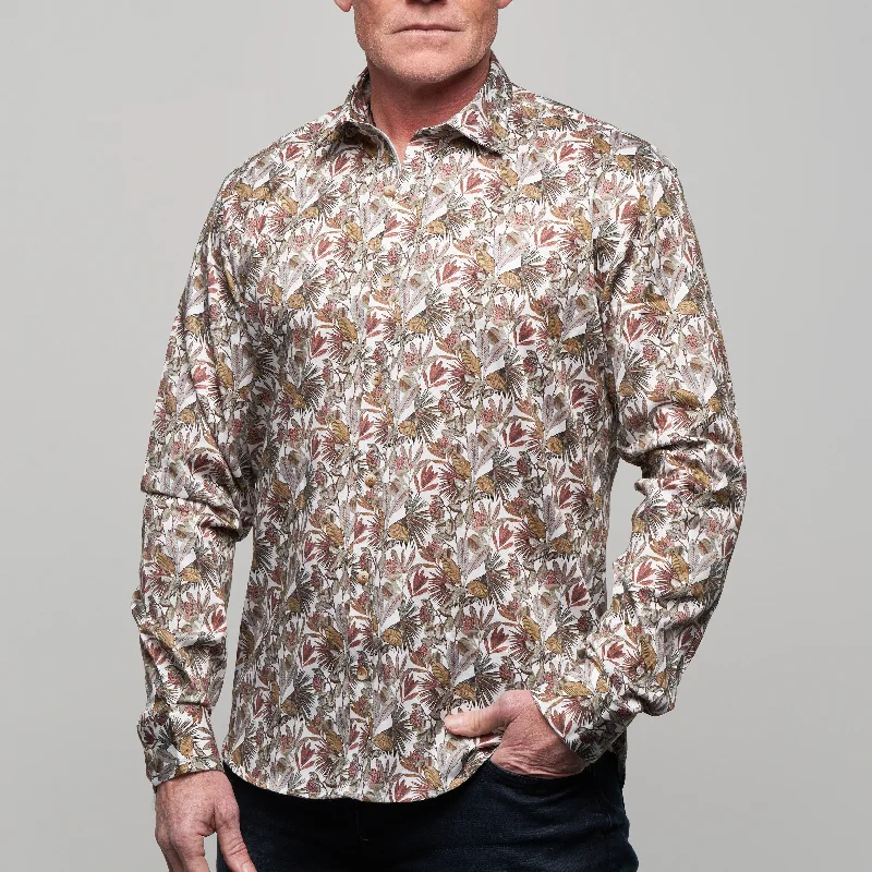 Women's sheer long sleeve mesh shirt for layeringJF2307 JIMMY FOX Leaf Print Tailored Fit Long Sleeve Shirt Women's sheer long sleeve mesh shirt for layeringJF2307 JIMMY FOX Leaf Print Tailored Fit Long Sleeve Shirt