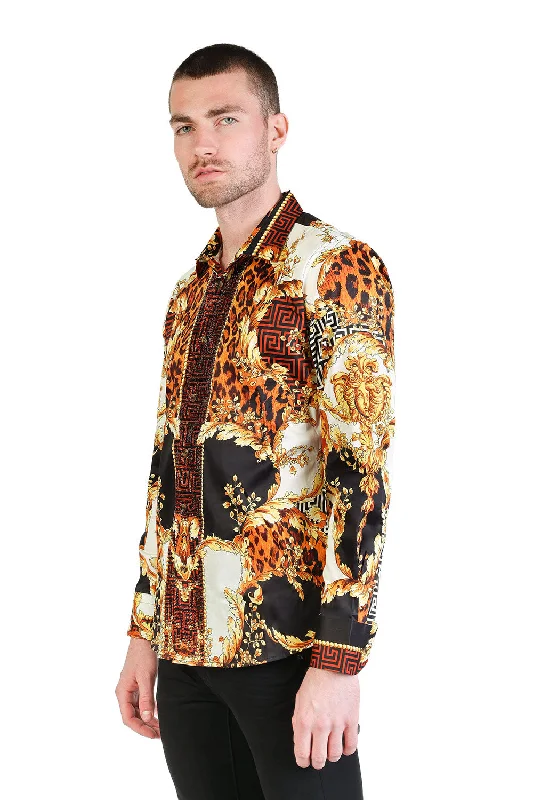 Women's oversized long sleeve linen blend shirtLEOPARD BAROQUE Rhinestone Long Sleeve Shirt Women's oversized long sleeve linen blend shirtLEOPARD BAROQUE Rhinestone Long Sleeve Shirt