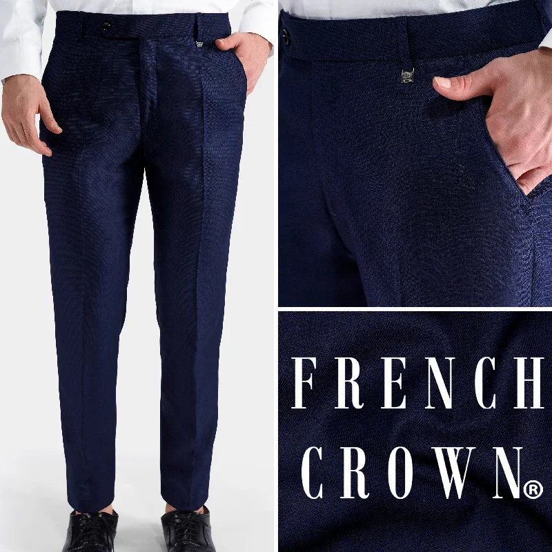 Tapered Leg Women's Wool Blend Trousers for WinterMidnight Navy Blue Wool Rich Pant