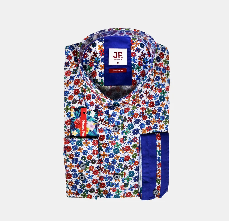 Women's machine - washable long sleeve jersey shirtJF524A JIMMY FOX White Mini Floral Spotted Print Tailored Fit Long Sleeve Shirt Women's machine - washable long sleeve jersey shirtJF524A JIMMY FOX White Mini Floral Spotted Print Tailored Fit Long Sleeve Shirt