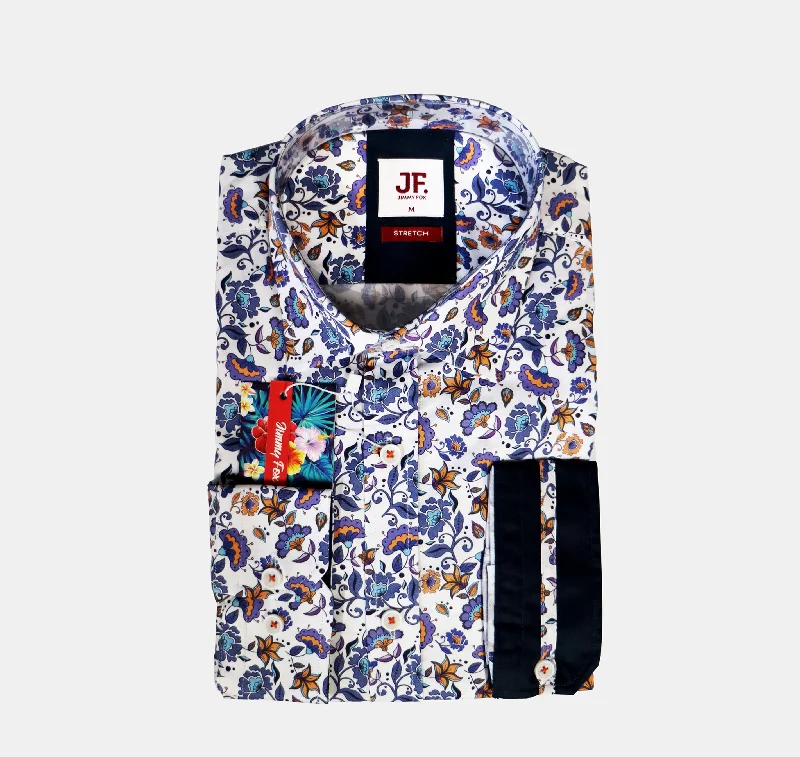 Women's antibacterial long sleeve sport shirtJF522A JIMMY FOX White Multi Coloured Floral Print Tailored Fit Long Sleeve Shirt Women's antibacterial long sleeve sport shirtJF522A JIMMY FOX White Multi Coloured Floral Print Tailored Fit Long Sleeve Shirt