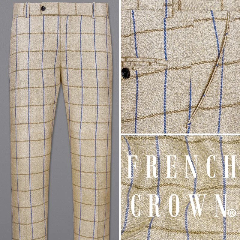 Palazzo Style Women's Printed Trousers in Bohemian PatternsMushroom Light Brown Checkered Pant Palazzo Style Women's Printed Trousers in Bohemian PatternsMushroom Light Brown Checkered Pant