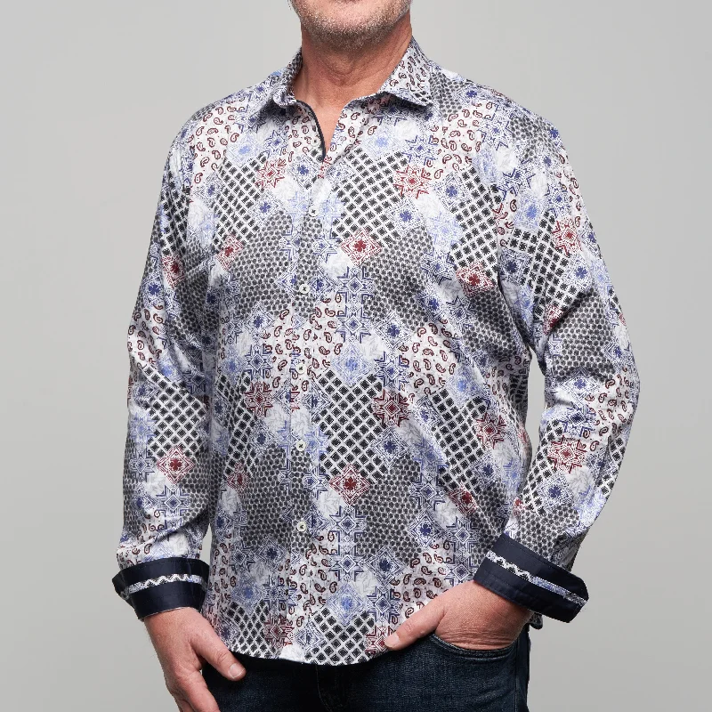 Women's applique long sleeve cotton shirtJF2316 JIMMY FOX Print Tailored Fit Long Sleeve Shirt Women's applique long sleeve cotton shirtJF2316 JIMMY FOX Print Tailored Fit Long Sleeve Shirt