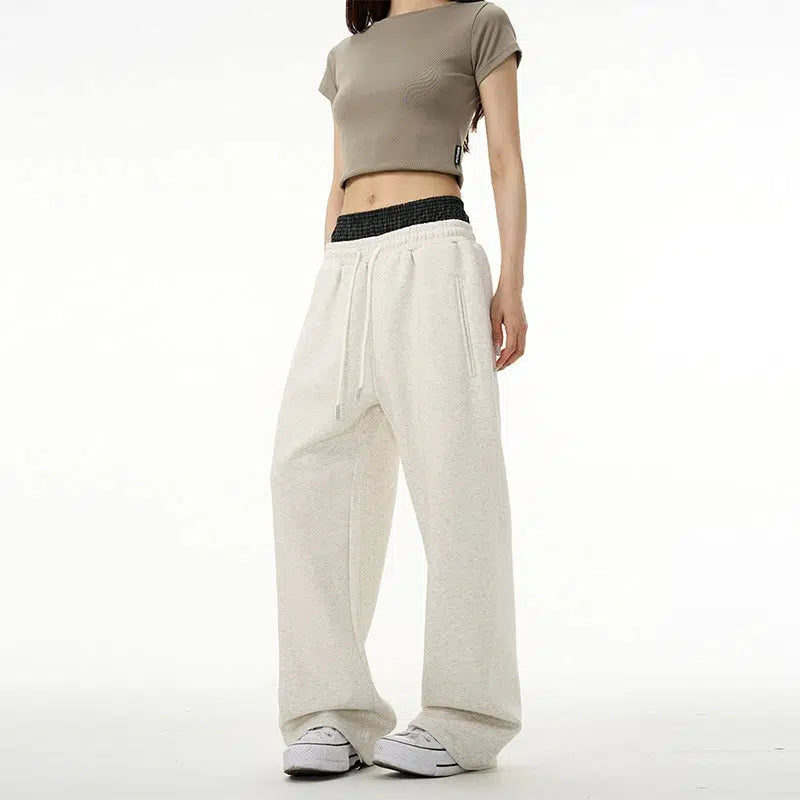 Straight - Leg Women's Vegan Leather Pants for a Chic LookPatchwork Waist Sweatpants Straight - Leg Women's Vegan Leather Pants for a Chic LookPatchwork Waist Sweatpants