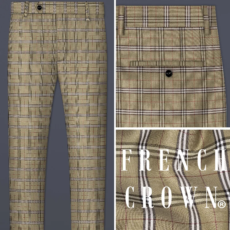 Straight - Leg Women's Vegan Leather Pants for a Chic LookSandrift Cream with White Plaid Wool Blend Pant Straight - Leg Women's Vegan Leather Pants for a Chic LookSandrift Cream with White Plaid Wool Blend Pant