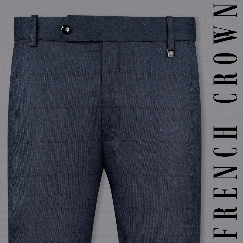 Cigarette Style Women's Printed Linen Blend Pants for Casual DaysShark Navy Blue Subtle Windowpane Pant Cigarette Style Women's Printed Linen Blend Pants for Casual DaysShark Navy Blue Subtle Windowpane Pant