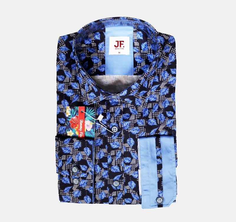 Women's nursing long sleeve shirt for new momsJF537A JIMMY FOX Navy Spotted Leaf Print Tailored Fit Long Sleeve Shirt Women's nursing long sleeve shirt for new momsJF537A JIMMY FOX Navy Spotted Leaf Print Tailored Fit Long Sleeve Shirt