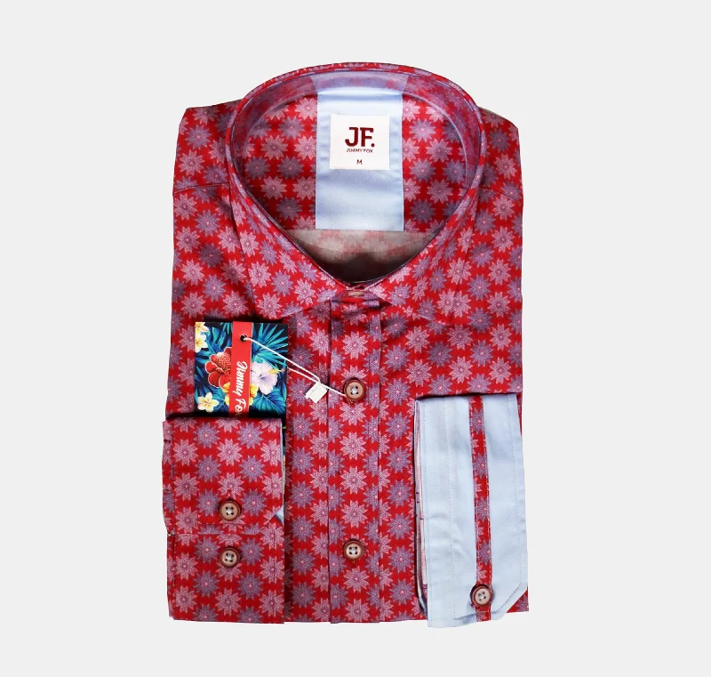 Women's work - appropriate long sleeve button - up shirtJF538A JIMMY FOX Red Star Print Tailored Fit Long Sleeve Shirt Women's work - appropriate long sleeve button - up shirtJF538A JIMMY FOX Red Star Print Tailored Fit Long Sleeve Shirt