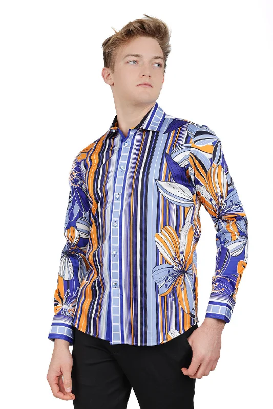 Women's modern - cut long sleeve minimalist shirtSTRIPE FLORAL Long Sleeve Shirt