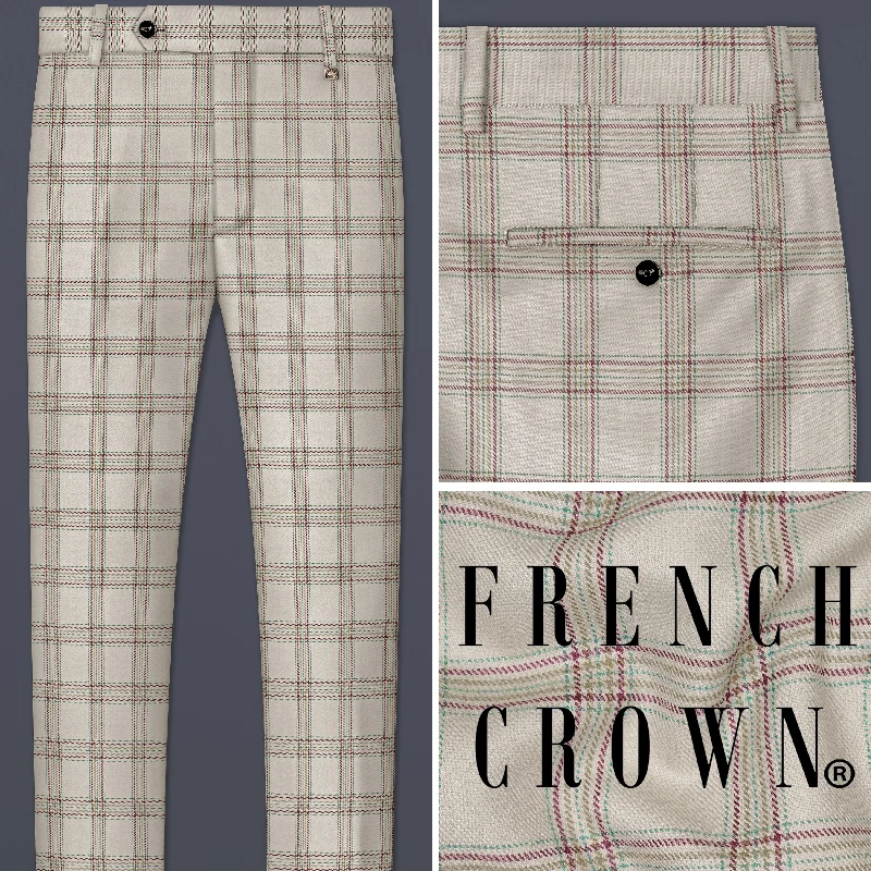Bell - Bottom Style Women's Denim Pants with Embroidered DetailsSwirl Cream with Maroon and Green windowpane Tweed Pant Bell - Bottom Style Women's Denim Pants with Embroidered DetailsSwirl Cream with Maroon and Green windowpane Tweed Pant