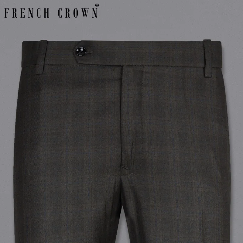 Plus Size Women's Drawstring - Waist Loungewear Pants in Soft FabricsThunder brown Plaid Wool Rich Pant Plus Size Women's Drawstring - Waist Loungewear Pants in Soft FabricsThunder brown Plaid Wool Rich Pant