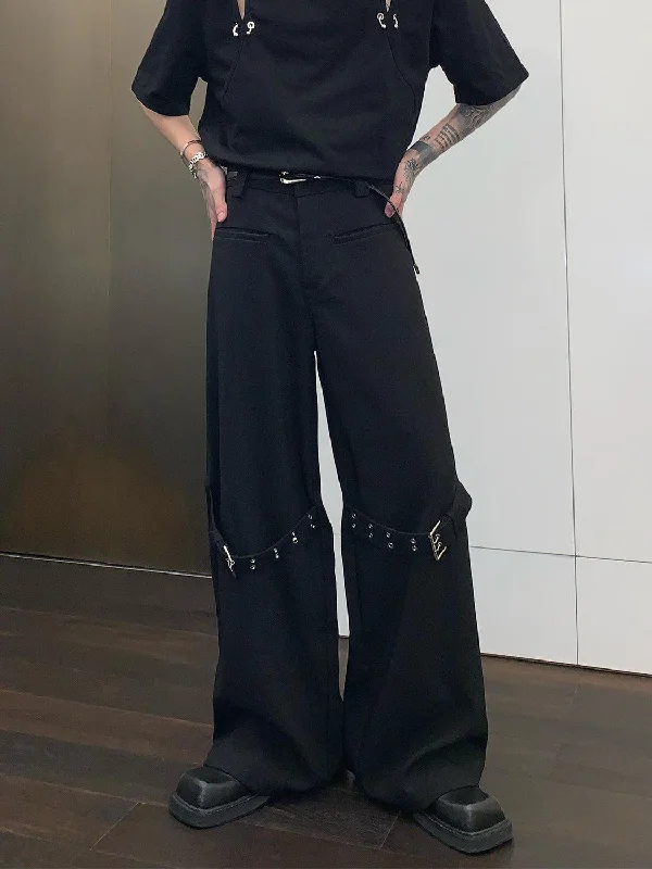 Plus Size Women's Metallic - Finish Joggers for a Stylish LoungeWide-leg Pants with Knee Belt Plus Size Women's Metallic - Finish Joggers for a Stylish LoungeWide-leg Pants with Knee Belt