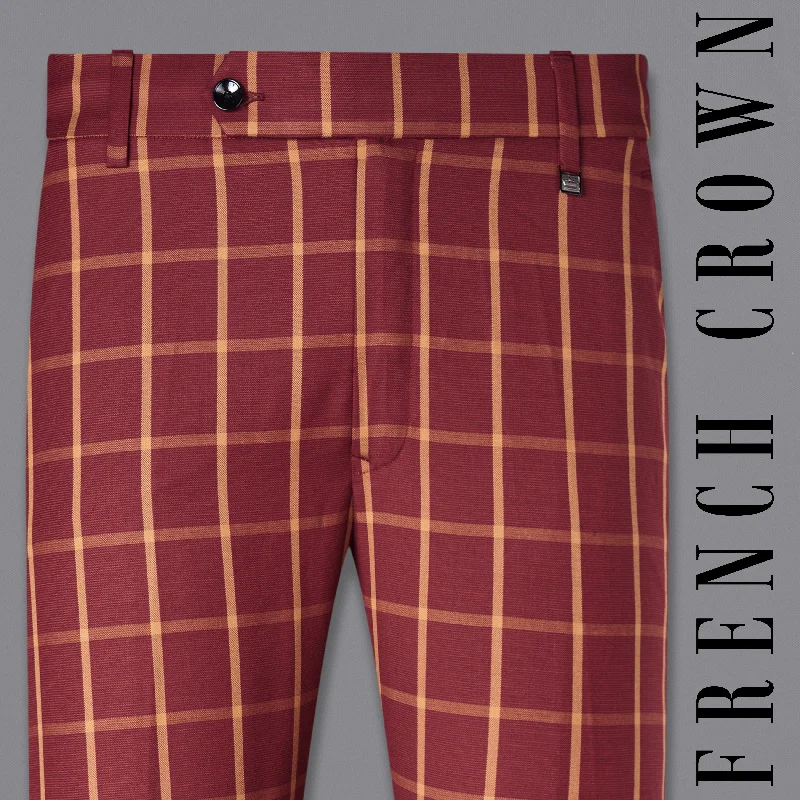 Plus Size Women's High - Waisted Bootcut Jeans in Distressed StyleWine and Chestnut Brown Plaid Pant Plus Size Women's High - Waisted Bootcut Jeans in Distressed StyleWine and Chestnut Brown Plaid Pant