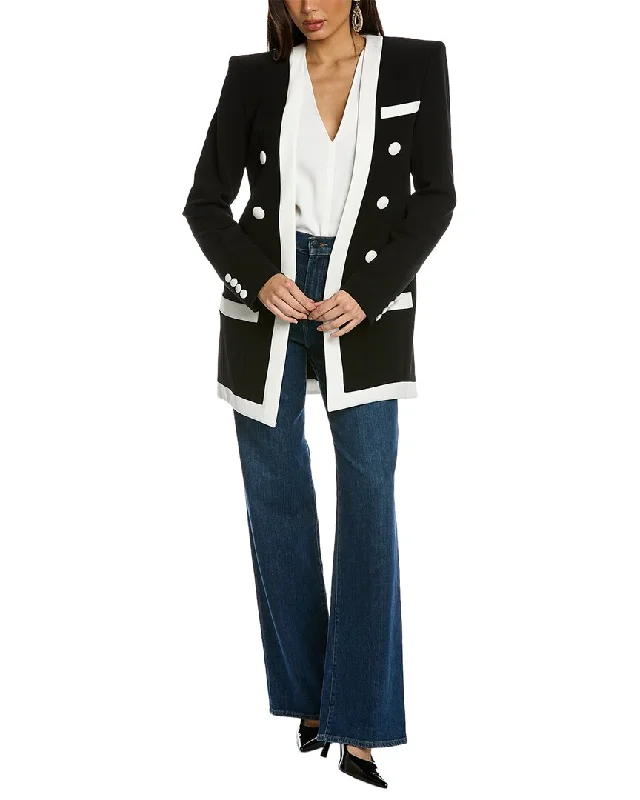 Plus Size Women's Military - Inspired Blazers with Gold Accents for a Bold LookBalmain Long Collarless 6-Button Crepe Jacket Plus Size Women's Military - Inspired Blazers with Gold Accents for a Bold LookBalmain Long Collarless 6-Button Crepe Jacket