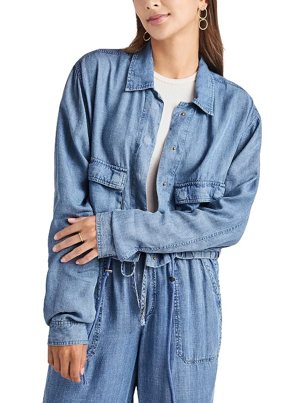 Women's knee - length wool blend coats with a fur collar for added warmthBreck Womens Chambray Long Sleeves Utility Jacket Women's knee - length wool blend coats with a fur collar for added warmthBreck Womens Chambray Long Sleeves Utility Jacket