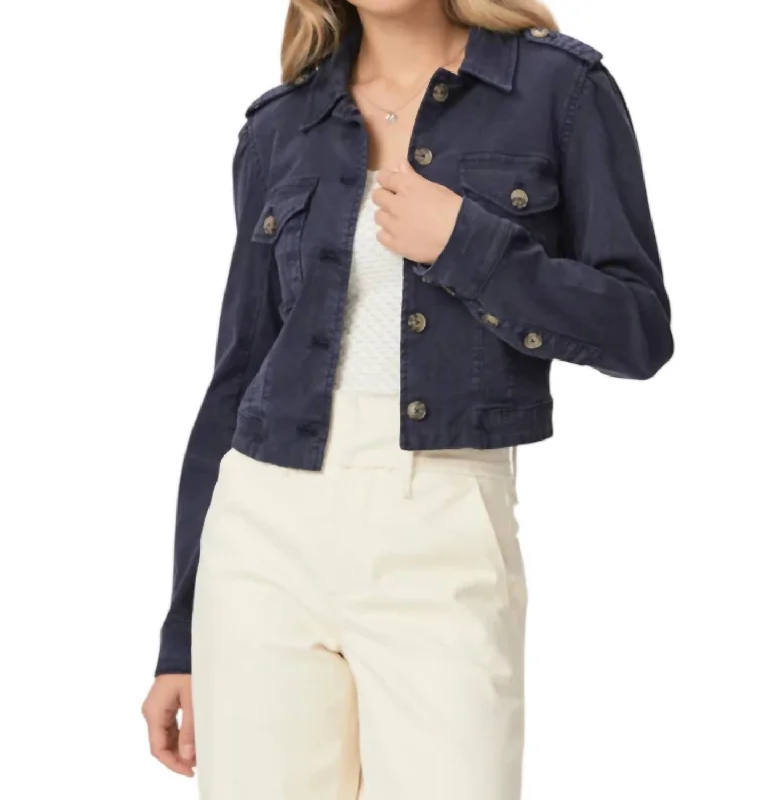 Women's long - sleeve wool coats in a houndstooth pattern for a classic charmCropped Pacey Jacket In Navy Women's long - sleeve wool coats in a houndstooth pattern for a classic charmCropped Pacey Jacket In Navy