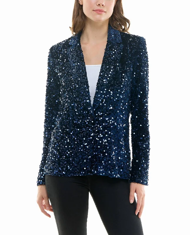 Women's Peplum Blazers in Emerald Green for a Stylish Work AttireDani Velvet Sequin Jacket In Navy Women's Peplum Blazers in Emerald Green for a Stylish Work AttireDani Velvet Sequin Jacket In Navy
