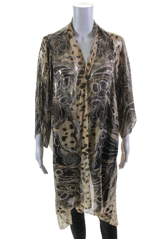 Women's cropped leather coats with silver studs for an edgy lookEtro Milano Womens Silk Metallic Brown Paisley Open Front Shawl Women's cropped leather coats with silver studs for an edgy lookEtro Milano Womens Silk Metallic Brown Paisley Open Front Shawl