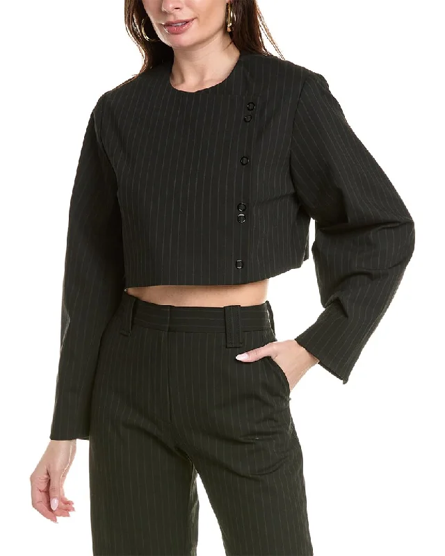 Single - Breasted Women's Tweed Blazers with Gold Buttons for a Classic LookGANNI Stripe Cropped Blazer Single - Breasted Women's Tweed Blazers with Gold Buttons for a Classic LookGANNI Stripe Cropped Blazer