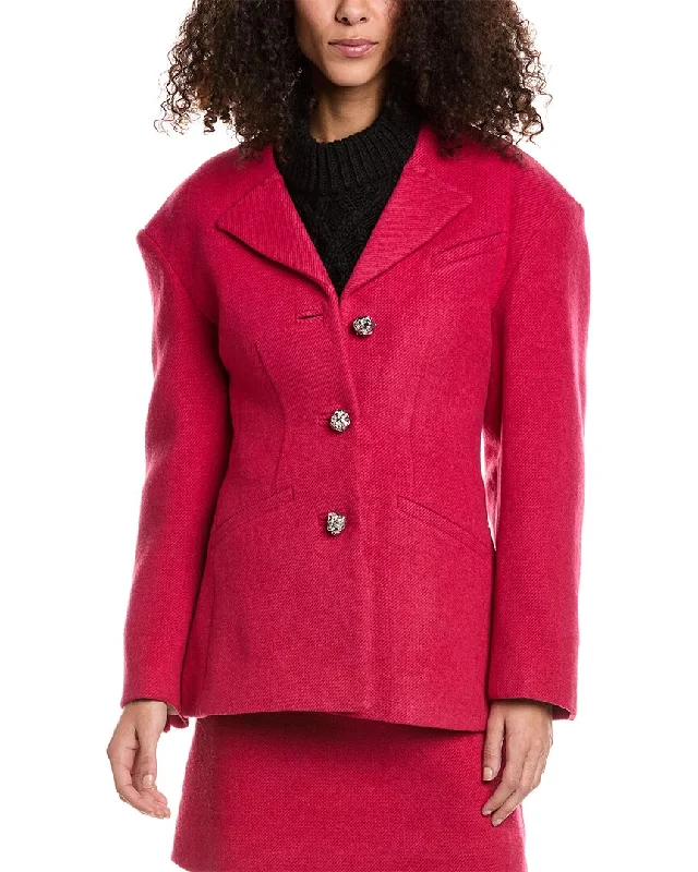 Double - Breasted Women's Leather Blazers in Taupe for an Edgy LookGANNI Twill Wool-Blend Fitted Blazer Double - Breasted Women's Leather Blazers in Taupe for an Edgy LookGANNI Twill Wool-Blend Fitted Blazer