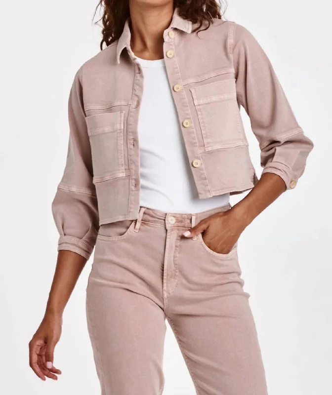 Long women's mac coats in a lightweight fabric for spring showersHanh Button Front Jacket In Rose Quartz Long women's mac coats in a lightweight fabric for spring showersHanh Button Front Jacket In Rose Quartz