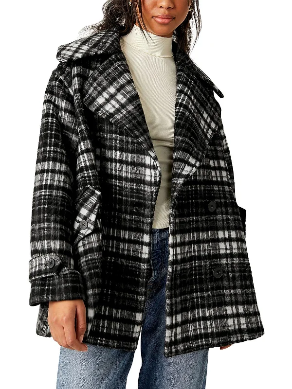 Shearling - lined women's leather coats for ultimate warmth and luxuryHighlands Womens Wool Blend Plaid Pea Coat Shearling - lined women's leather coats for ultimate warmth and luxuryHighlands Womens Wool Blend Plaid Pea Coat