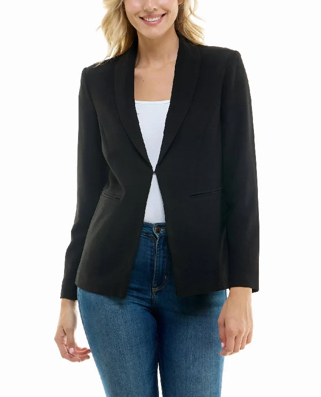 Plus Size Women's Military - Inspired Blazers with Gold Accents for a Bold LookIsla Stretch Crepe One Button Blazer In Very Black Plus Size Women's Military - Inspired Blazers with Gold Accents for a Bold LookIsla Stretch Crepe One Button Blazer In Very Black