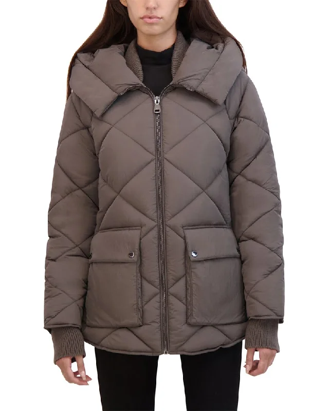 Mid - length women's down coats in a slim fit for a modern and sleek appearanceKenneth Cole Diamond Quilted Crinkle Puffer Coat Mid - length women's down coats in a slim fit for a modern and sleek appearanceKenneth Cole Diamond Quilted Crinkle Puffer Coat