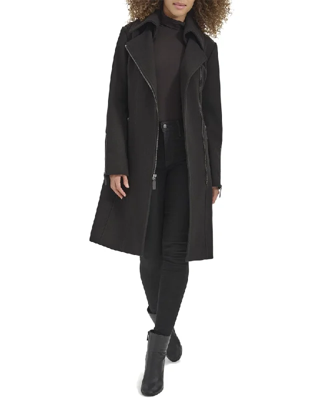 Women's knee - length wool blend coats with a fur collar for added warmthKenneth Cole Tweed Belted Coat Women's knee - length wool blend coats with a fur collar for added warmthKenneth Cole Tweed Belted Coat