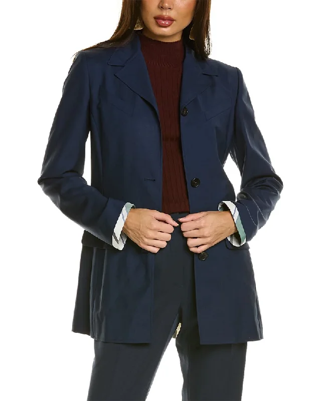 Single - Breasted Women's Linen Blend Blazers in Earth Tones for Casual WearLANVIN Silk-Trim Wool & Mohair-Blend Jacket Single - Breasted Women's Linen Blend Blazers in Earth Tones for Casual WearLANVIN Silk-Trim Wool & Mohair-Blend Jacket